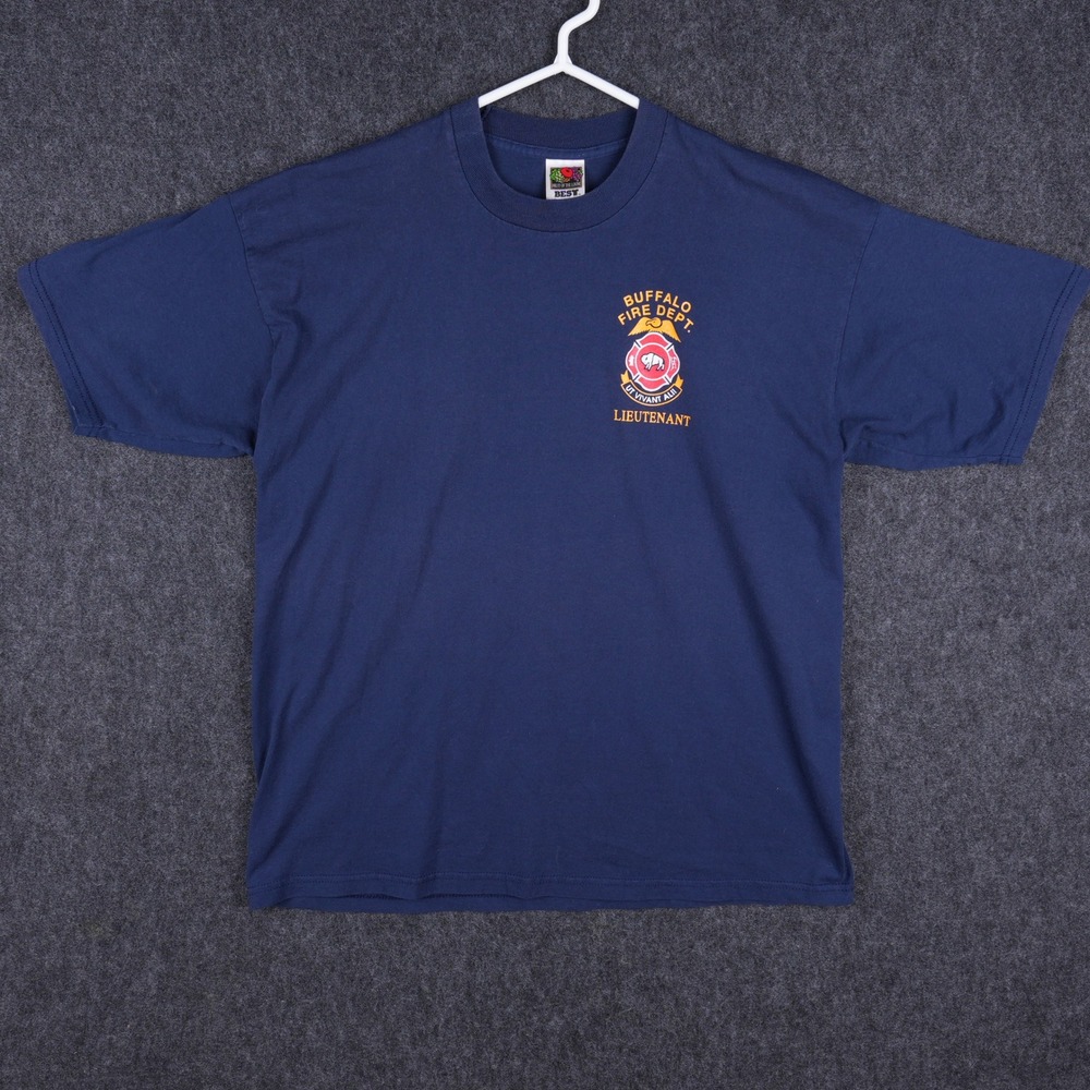 Vintage 90s Fruit of the Loom Buffalo Fire Dept T-Shirt Men XL Blue Excellent